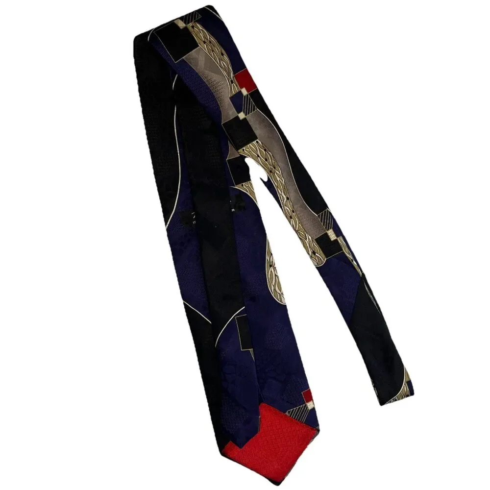 Zianetti Men's Silk Tie Black Purple Red Geometric Extra Long